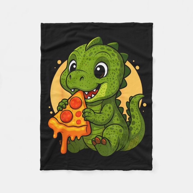 Funny Dinosaur Eating Zza Graphic Boys Girls Dinos Fleecefilt (Framsidan)