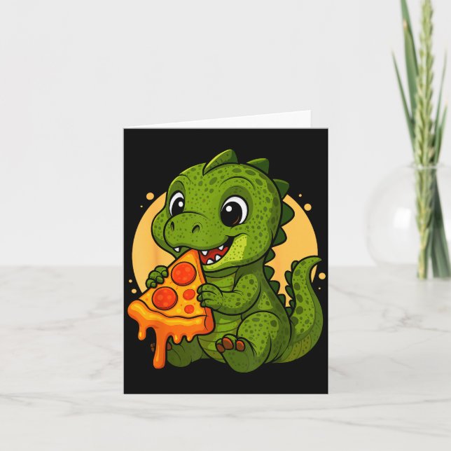 Funny Dinosaur Eating Zza Graphic Boys Girls Dinos Kort (Framsida)