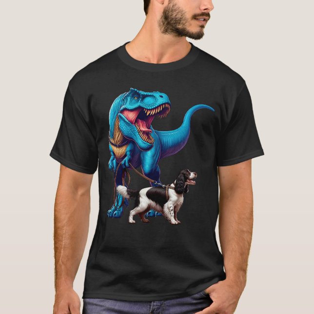Funny Dinosaur English Springer Spain Walking T Shirt (Framsida)