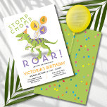 Funny Dinosaur Födelsedagsfest inbjudan<br><div class="desc">Fira din tredje födelsedag i barn med den här roliga "Stomp Chomp Roar" födelsedagsfest inbjudan. Har en färgstark dosinosaur med party hatt och ballonger, t-rex och konetti. Alla formuleringar kan ändras. Om du vill göra fler ändringar går du till Anpassa den här mallen. På grund kan du se "Vill du...</div>