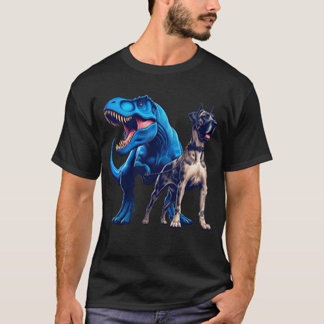 Funny Dinosaur Great dane Walking Hund älskare T Shirt (Framsida)