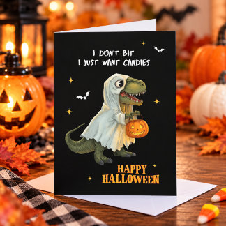 Funny Dinosaur Halloween Greeting Card Julkort