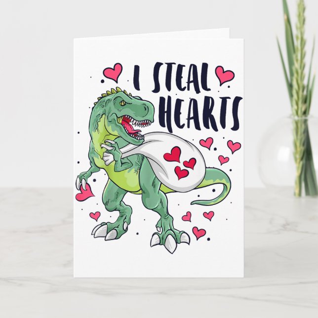 Funny Dinosaur Hearts Valentines Day T-rex  Kort (Framsida)
