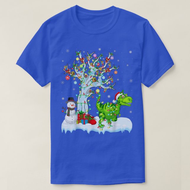 Funny Dinosaur Julafton Träd Lighting Santa Dinosa T Shirt (Design framsida)