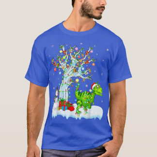 Funny Dinosaur Julafton Träd Lighting Santa Dinosa T Shirt