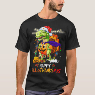 Funny Dinosaur Lycklig Hallothanksmas Thanksgiving T Shirt