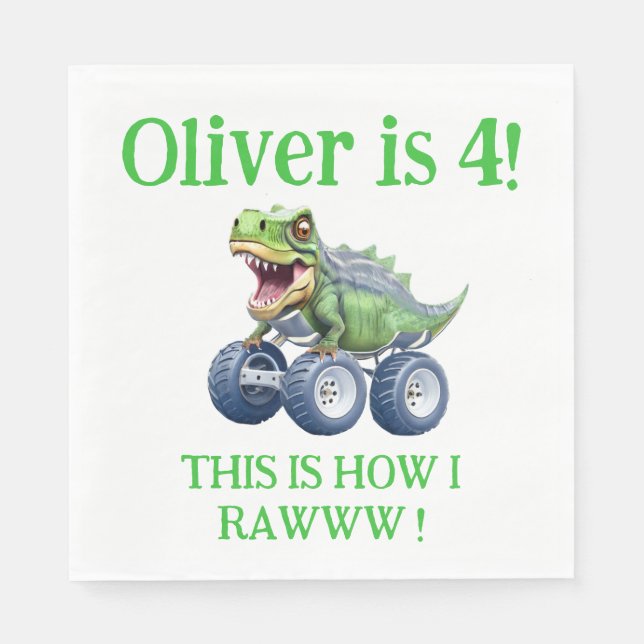 Funny dinosaur monster lastbil pappersservett (Framsidan)