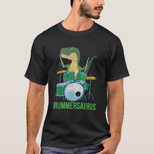 Funny Dinosaur Musician T Rex Drummer Boys Gift Dr Shirt (Framsida)