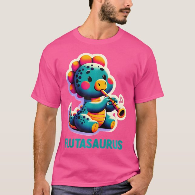 Funny Dinosaur Musician T Rex Flute Boy Flute Shirt (Framsida)