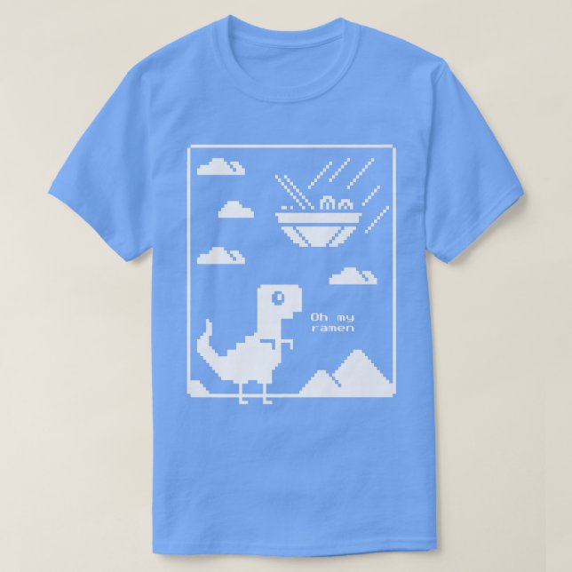 Funny Dinosaur och Ramen Pixel Japansk nudod T Shirt (Design framsida)