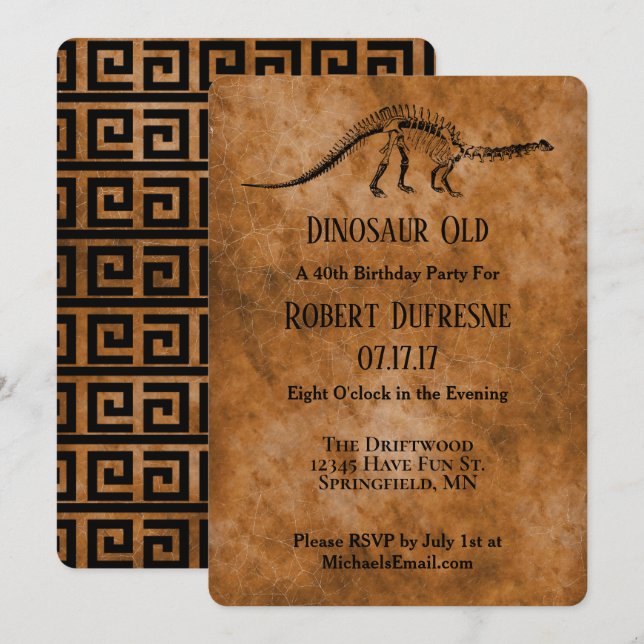 Funny Dinosaur Old Födelsedagsfest inbjudan (Fram/baksida)