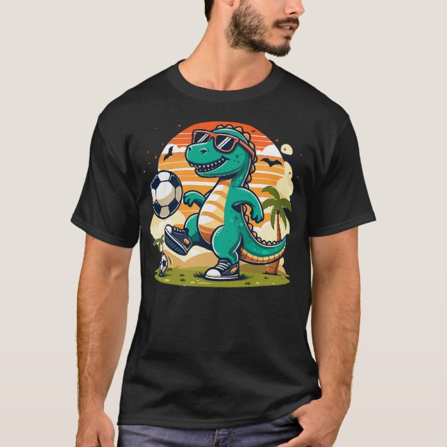 Funny Dinosaur Playing Soccer T Shirt (Framsida)