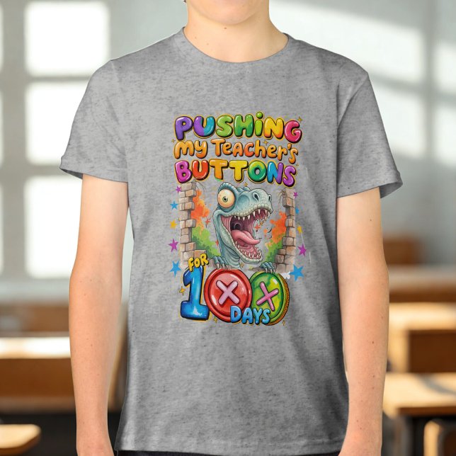 Funny Dinosaur Pushing Teachers Buttons T-Shirt (Skapare uppladdad)
