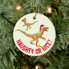 Funny Dinosaur Raptor Santa Quote Julgransprydnad Keramik