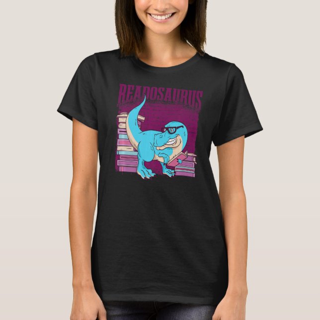 Funny Dinosaur Reading Bokar Bibliotek Bookworm Pr T Shirt (Framsida)
