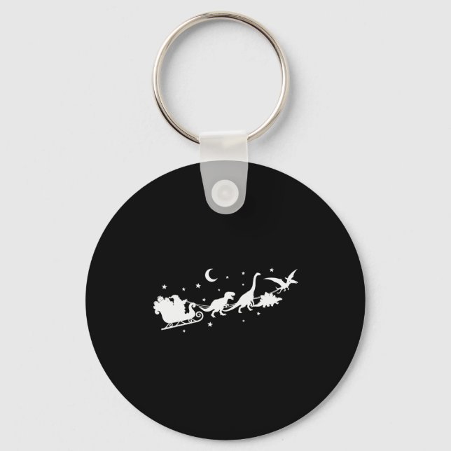 Funny Dinosaur Santa Sleigh Xmas Pajamas For Famil Nyckelring (Framsida)