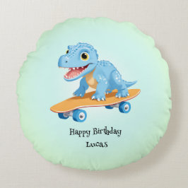 Funny dinosaur Skateboard Födelsedagsfest boys Rund Kudde