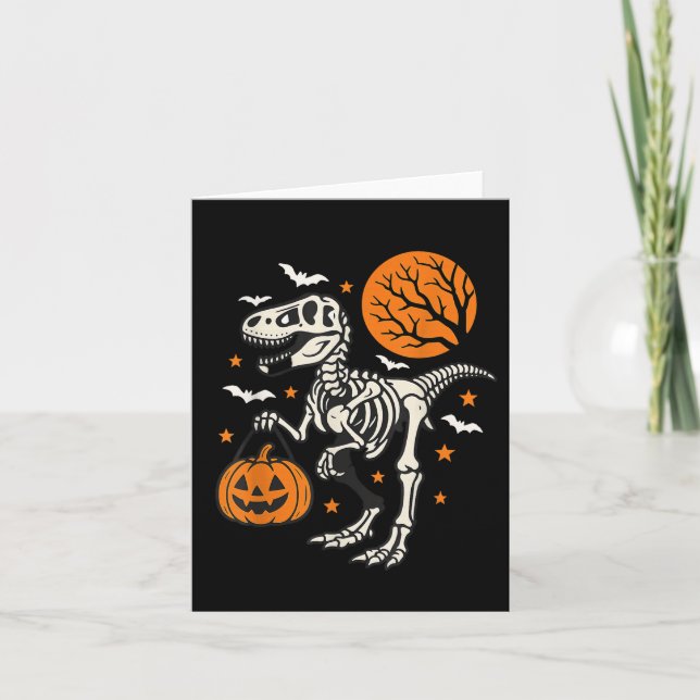 Funny Dinosaur Skeleton Halloween Pumpkin Trick el Kort (Framsida)