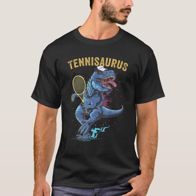 Funny Dinosaur spelar tennis Retro Stil Tennisau T Shirt (Framsida)