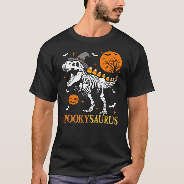 Funny Dinosaur Spookysaurus Candy Corn Halloween T T Shirt (Framsida)