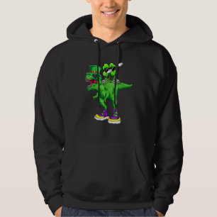 Funny Dinosaur St patrick's day Dabbing Shamrock L Hoodie