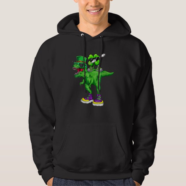 Funny Dinosaur St patrick's day Dabbing Shamrock L Hoodie (Framsida)