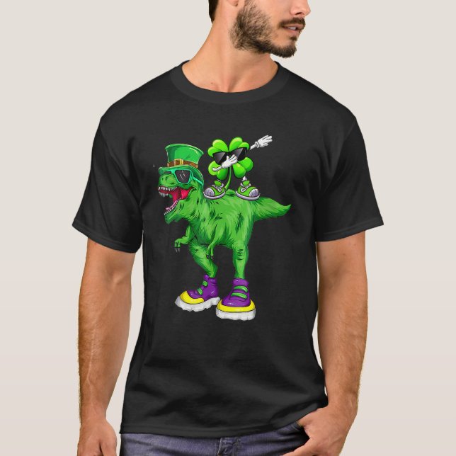 Funny Dinosaur St patrick's day Dabbing Shamrock L T Shirt (Framsida)