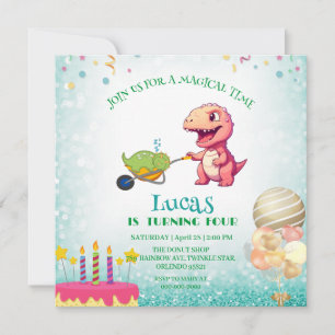 Funny dinosaur straw Cart Birthday boys party Inbjudningar