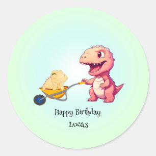 Funny dinosaur straw Cart Birthday boys party Runt Klistermärke
