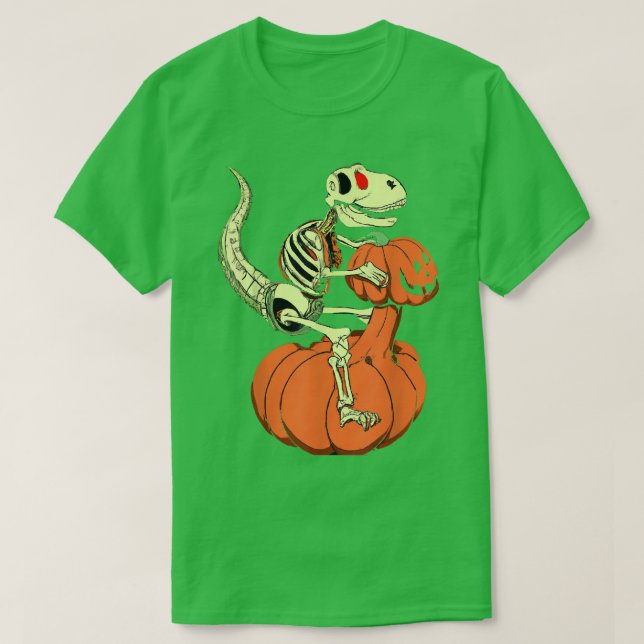 Funny Dinosaur T re Skeleton Riding a Halloween Pu T Shirt (Design framsida)