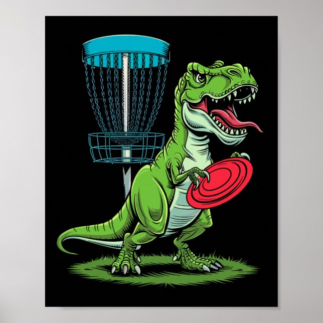 Funny Dinosaur T-rex Disc Golf Player Sket Golfer  Poster (Framsidan)