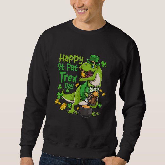 Funny Dinosaur T Rex Lycklig St Pattrex Day Lång Ärmad Tröja (Framsida)
