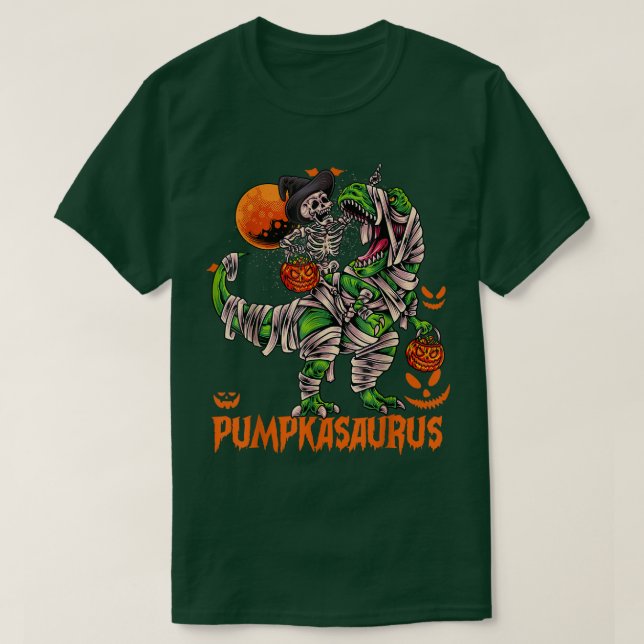 Funny Dinosaur T rex Mummy Pumpkin Halloween för K Shirt (Design framsida)