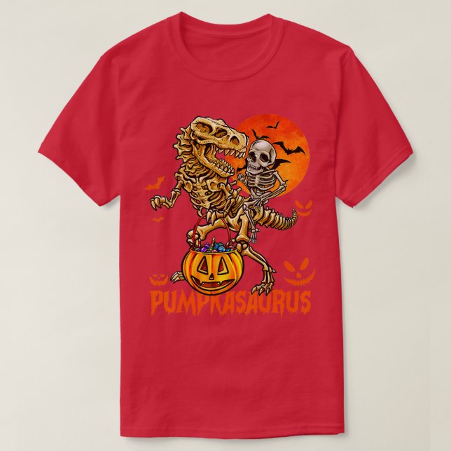Funny Dinosaur T rex Mummy Pumpkin Halloween för K T Shirt (Design framsida)