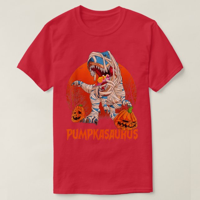 Funny Dinosaur T rex Mummy Pumpkin Halloween för K T Shirt (Design framsida)