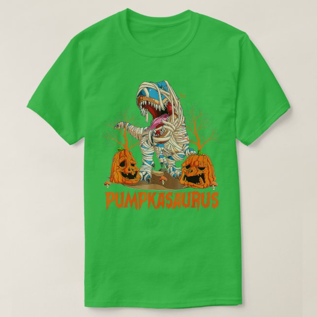 Funny Dinosaur T rex Mummy Pumpkin Halloween för K T Shirt (Design framsida)