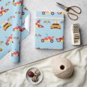 Funny Dinosaur tävla bilpojke barns födelsedag par Presentpapper