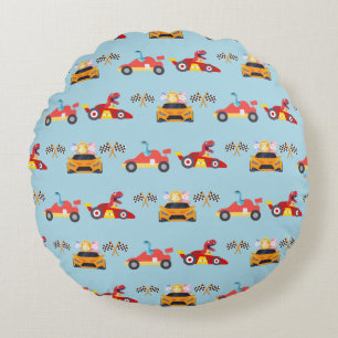 Funny Dinosaur tävla bilpojke barns födelsedag par Rund Kudde