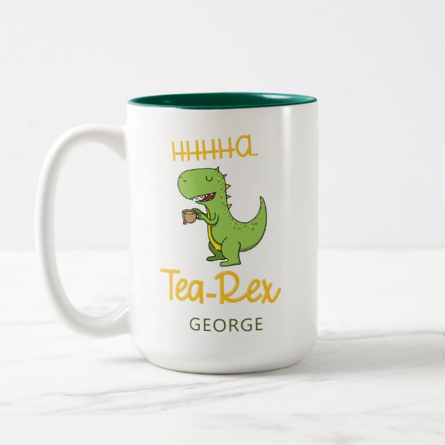 Funny Dinosaur Tea Rex Tyrannosaurus Birthday Gag Två-Tonad Mugg (Vänster)