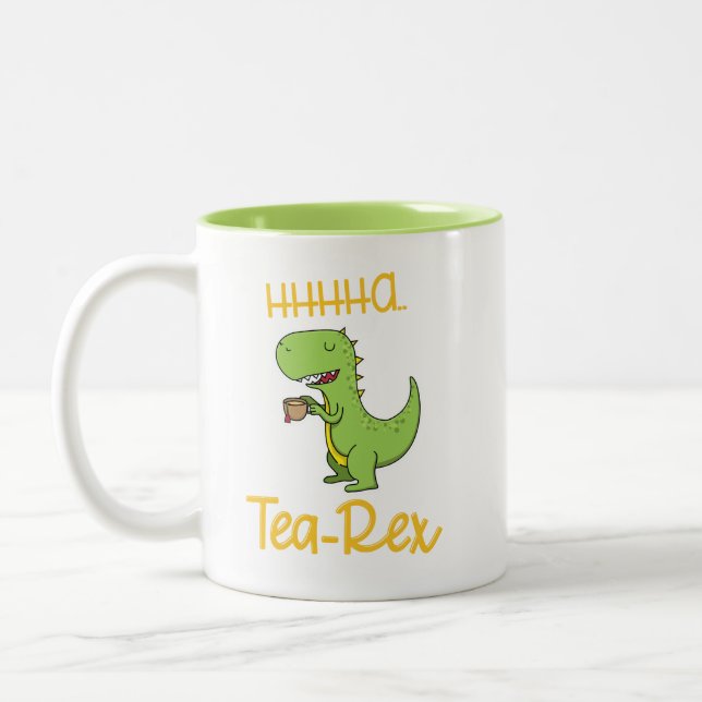 Funny Dinosaur Tea Rex Tyrannosaurus Birthday Två-Tonad Mugg (Vänster)