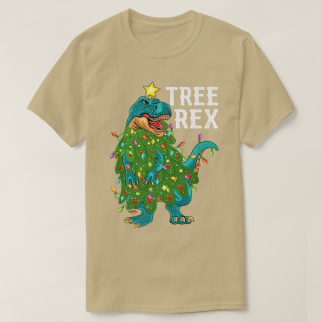 Funny Dinosaur Träd Re Julafton Ljus T re Dinosaur T Shirt (Design framsida)