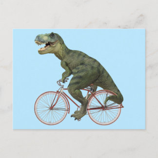 Funny Dinosaur TRex Cycle Cycling Postcard Vykort