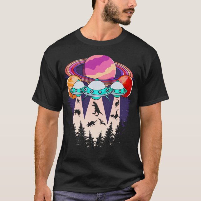 Funny Dinosaur Ufo Älskare Alien T Shirt (Framsida)