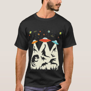Funny Dinosaur UFO Älskare Gift Retro Vintage Alie T Shirt