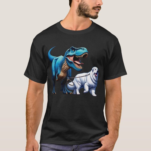 Funny Dinosaur Underbar Pyrenees Walking Hund älsk T Shirt (Framsida)