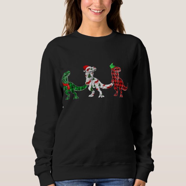 Funny Dinosaur Xmas Tree Lights Red Plaid T Rex Ch Shirt (Framsida)