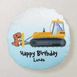 Funny dinosaurir traktorpojke Back to school Birth Rund Kudde