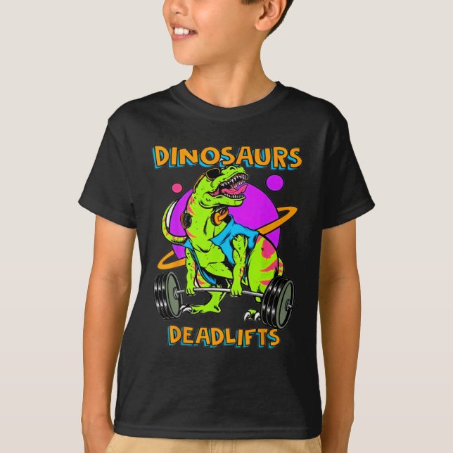 Funny Dinosaurs And Deadlifts Weightlifting Bodybu T Shirt (Framsida)