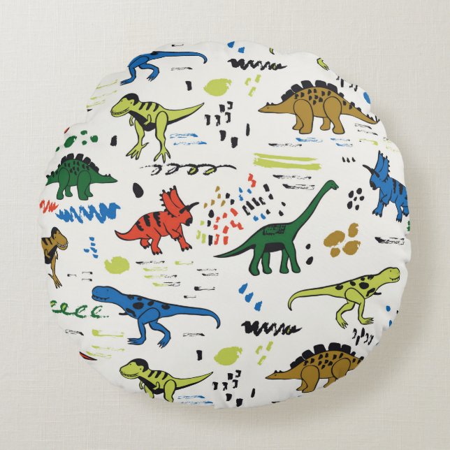 funny dinosaurs graphic color pattern rund kudde (Framsidan)