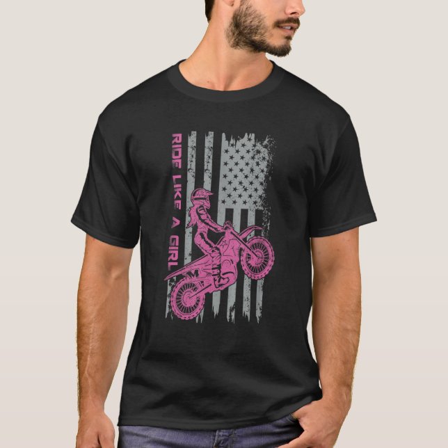 Funny Dirt Bike - Motocross US Flag Shirt, Ride Li T Shirt (Framsida)